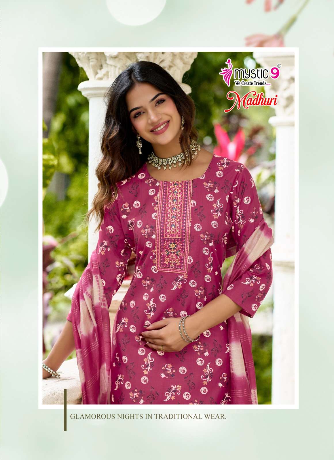 MYSTIC 9 MADHURI VOL 2 VERTICAN FOIL PRINT STRAIGHT CUT CATALOGUE SALWAR SUIT TREND DEALER